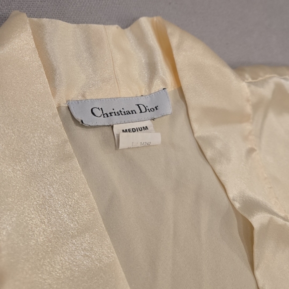 Vtg Christian Dior Satin Camisole & Robe Set Size Medium Cream Peignor Lounge - Picture 7 of 12
